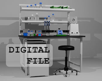 Over 30 1/12 Scale Molecular Biology Lab Items STLs for 3D Printing and Decals (files only) - Now includes flasks, lab bench and lab stool!
