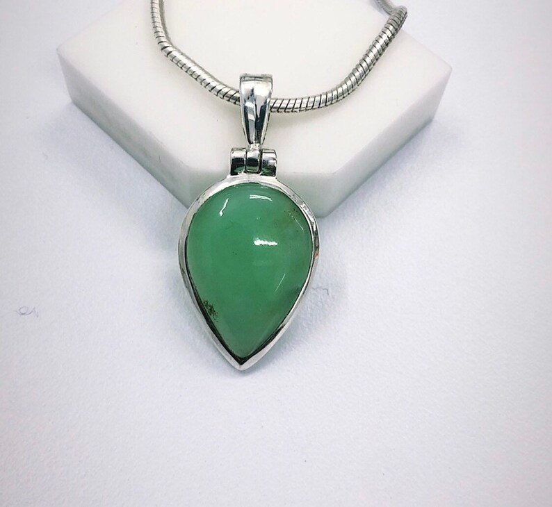 natural stone solid silver pendant free shipping. boho pendant Natural chrysoprase sterling silver pendant