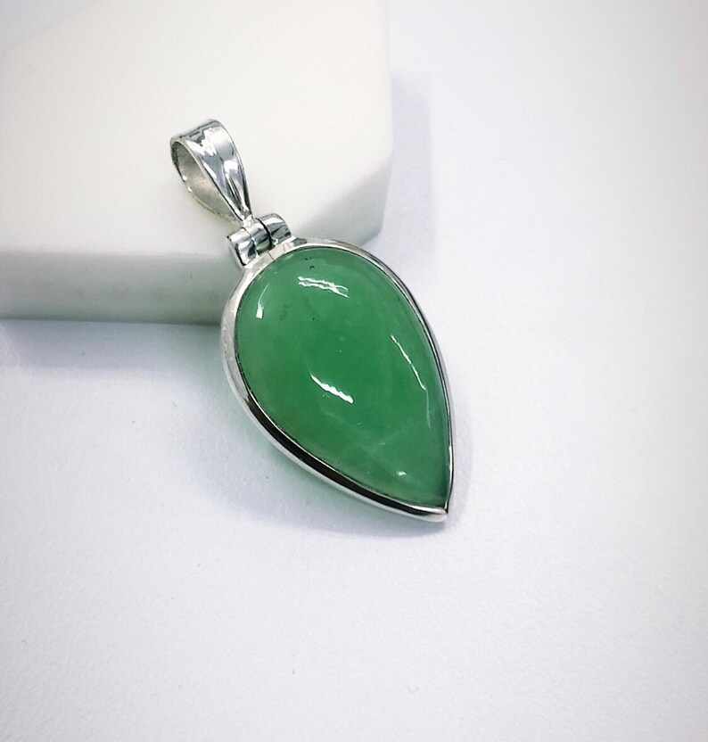 natural stone solid silver pendant free shipping. boho pendant Natural chrysoprase sterling silver pendant