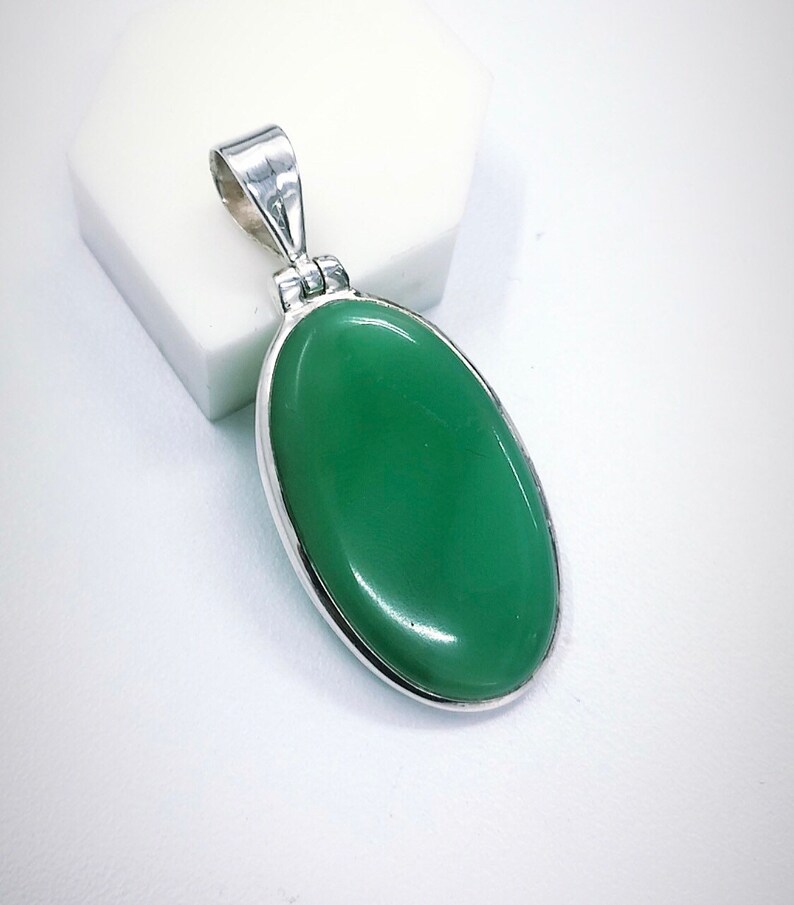 natural stone solid silver pendant free shipping. boho pendant Natural chrysoprase sterling silver pendant