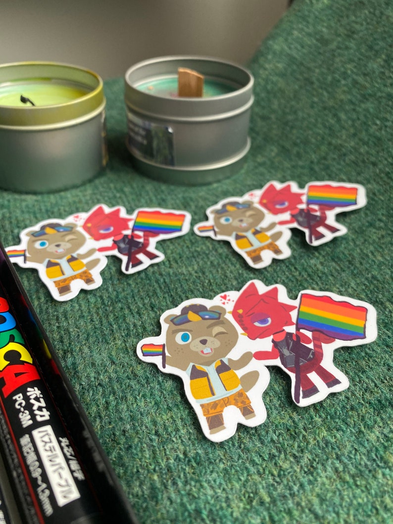 Animal Crossing CJ & Flick gay LGBTQ husbands pride flag Etsy