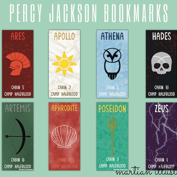 Percy Jackson Camp Half-Blood Gods and Goddesses Bookmarks