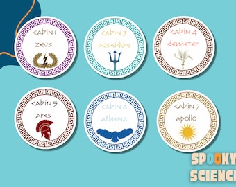 Percy Jackson Camp Half-Blood Gods and Goddesses Cabin Stickers
