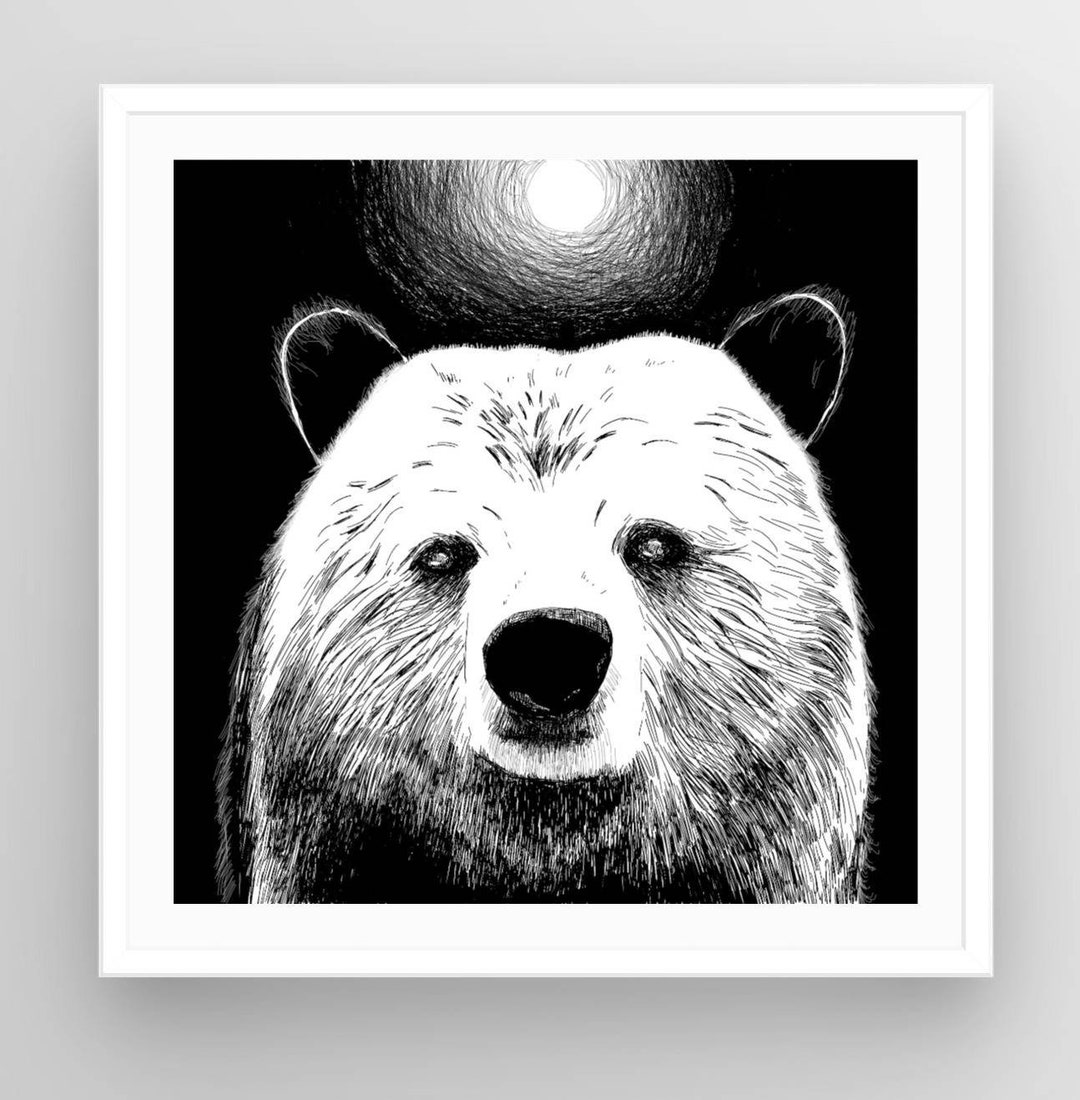 Black and white bear, bear print, bear wall art, wildlife poster, bear