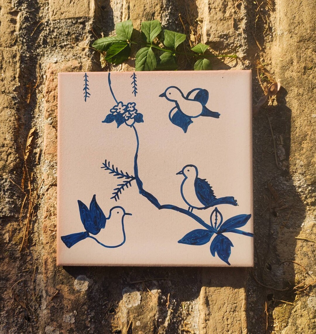 Handpainted Blue Birds Decorative Tile Art,blue Tile Art,traditional ...