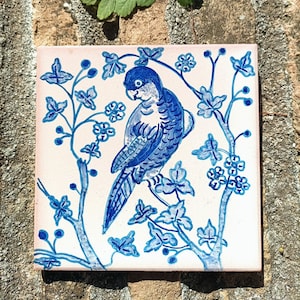 Handpainted bird decorative tile,traditional Portuguese tiles,blue tile,Portuguese tile art,ceramic tile,blue and white tile