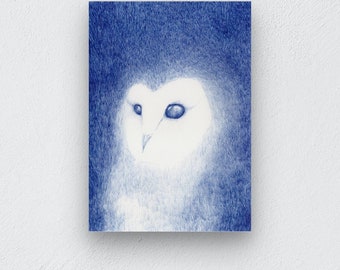 Owl print,owl wall art,animal wall decor,barn owl illustration,blue home decor,wildlife print,bird wall art,owl lovers,owl wall decor