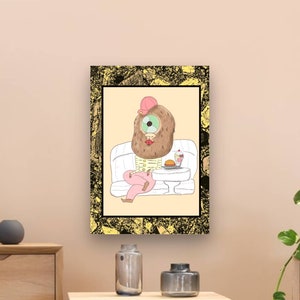 Print of monster and icecream illustration, cute colorful home deco, gift for her and him,wall art print,imaginative kids room art,children