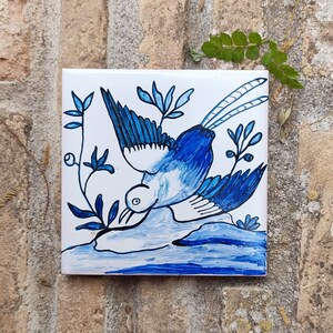 Handpainted blue and white decorative tile, handmade tile art,traditional Portuguese tiles,gift for her and him,blue tile home deco,original