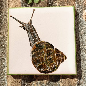 Handpainted decorative tile art,ceramic tile art,modern handpainted tile,snail ceramic art, handpainted tiles art,tile home decor,original
