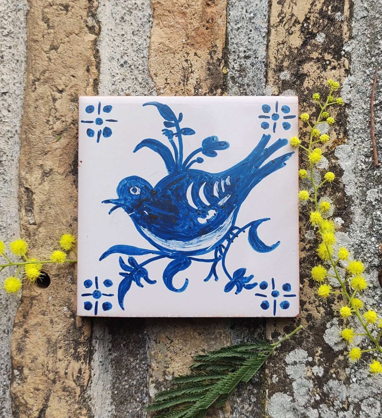 Handpainted blue bird decorative tile handmade tile art Etsy