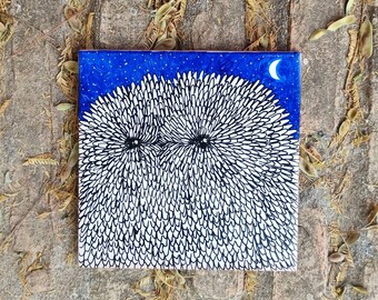 Handpainted blue bird decorative tile art,blue ceramic tile bird art,blue and white tile,andalusian decor,spanish tile,original ceramic tile