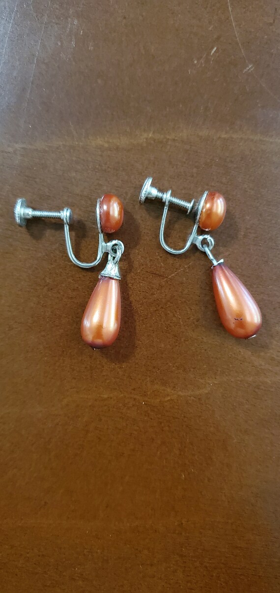 Vintage Burnt Orange Screw-back Earrings - image 1