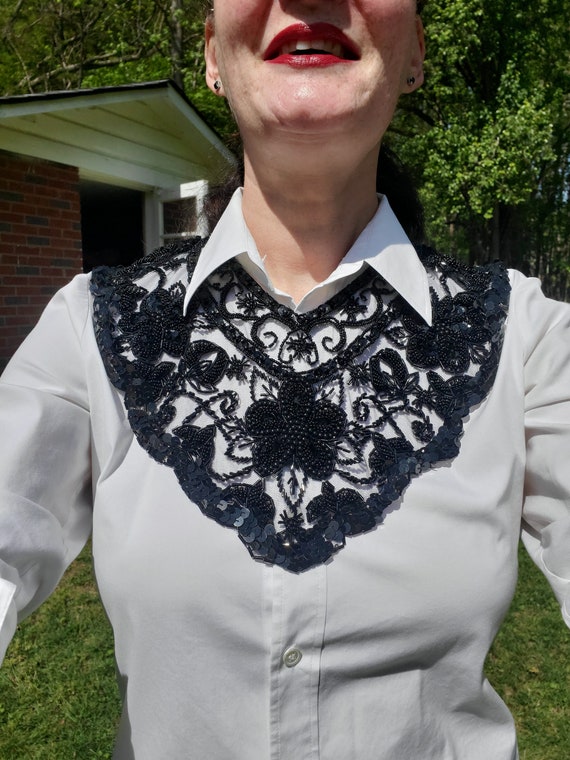 Vintage Black Beaded Collar - image 1