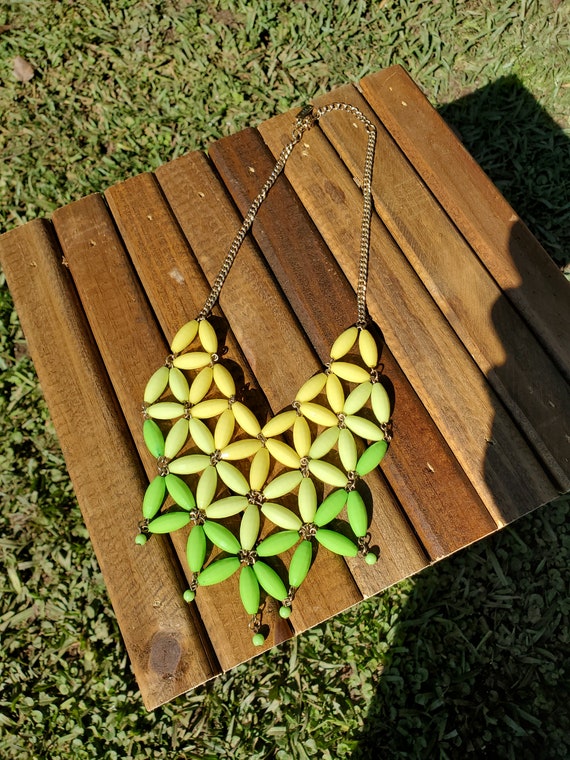 Yellow and Green Floral Statement Necklace by desi