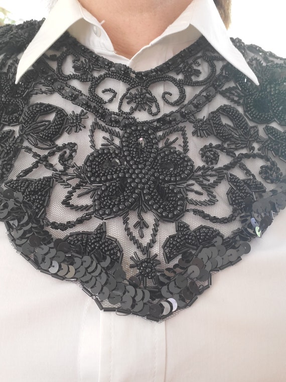 Vintage Black Beaded Collar - image 9