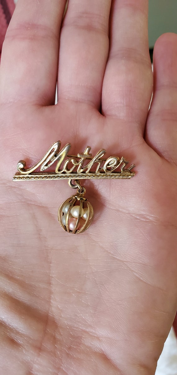 Mother Pin With Caged Pastel Pearls - image 1