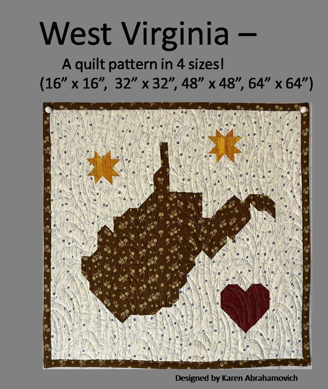 West Virginia Quilt Pattern 4 Sizes Etsy