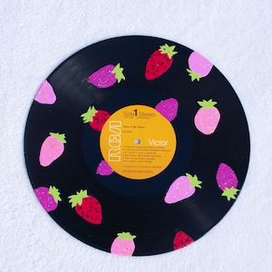Pink, Purple, and Red Glitter Strawberry Painted Record