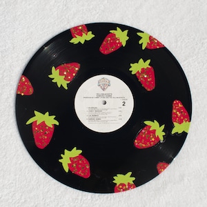 Red Strawberry With Gold Glitter Record Painting