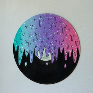 Record Painting- Pink, Purple, Blue, Silver and Iridescent Glitter