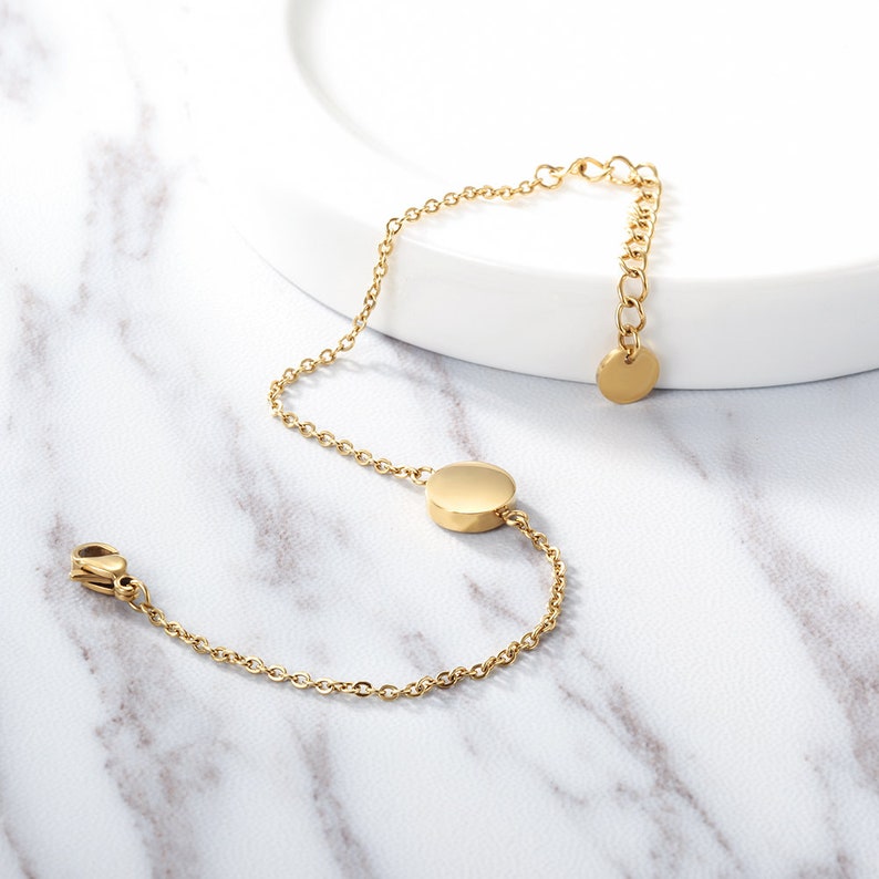 Tiny Disc Bracelet Ideal Gift for Her Gold Bracelet Charm Bracelet Silver Bracelet Smooth Disc Bracelet Gold filled Bracelet