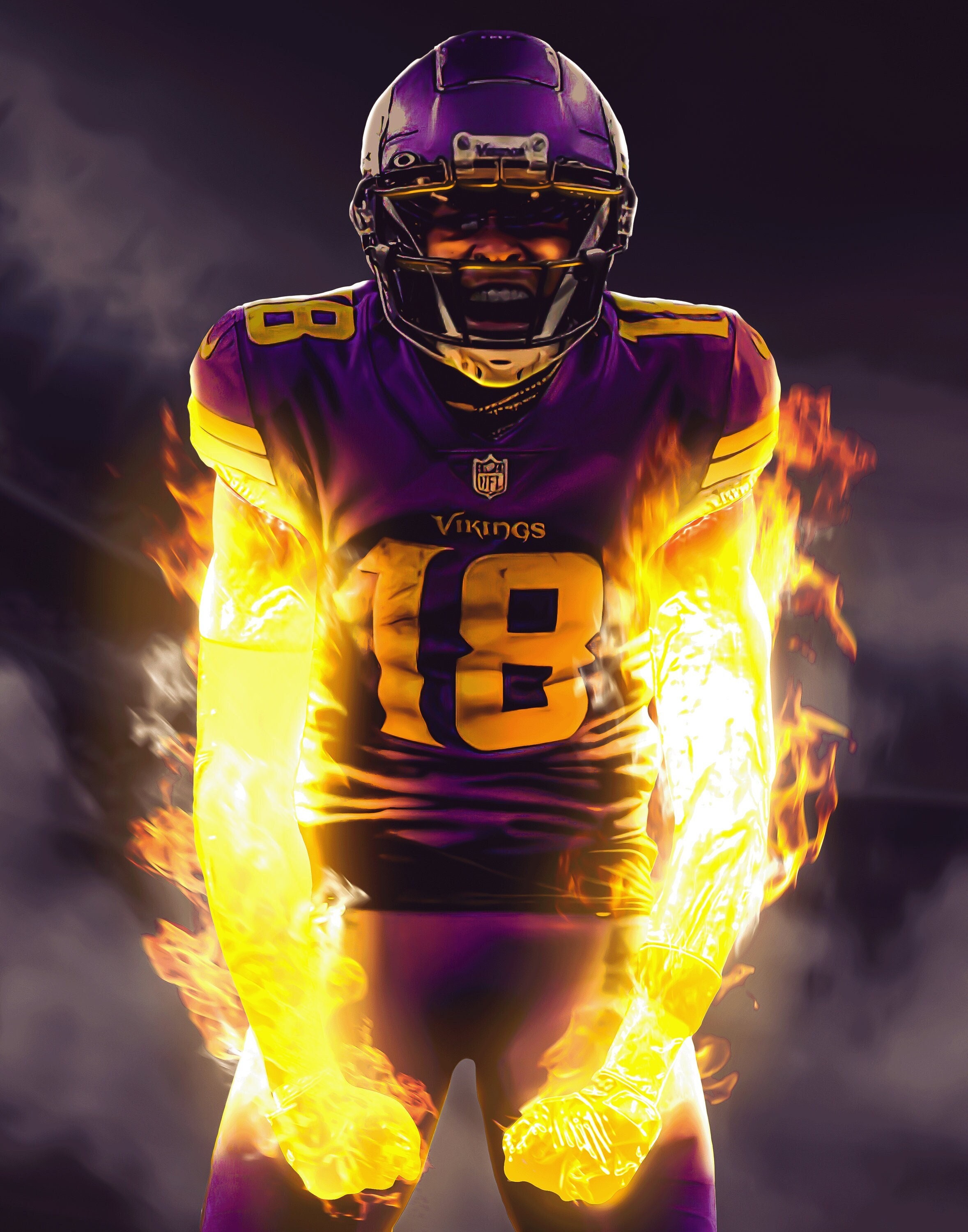 Justin Jefferson Flaming Poster, Minnesota Vikings, Offensive Player of