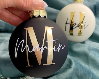 Personalisierte Weihnachtskugeln Initialen & Name / große Christbaumkugel aus Glas 8 cm