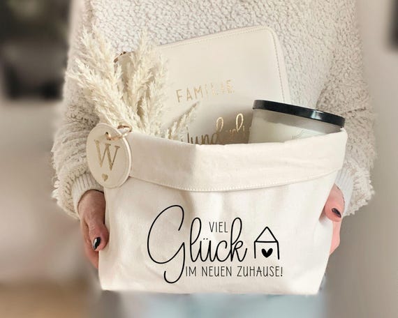 Geschenkkorb, Brotkorb "Viel Glück in neuen Zuhause" als Geschenkidee zum Einzug oder Umzug
