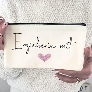 Kosmetiktasche Erzieherin mit Herz - auch für Lehrerin, Hebamme, Tagesmutter