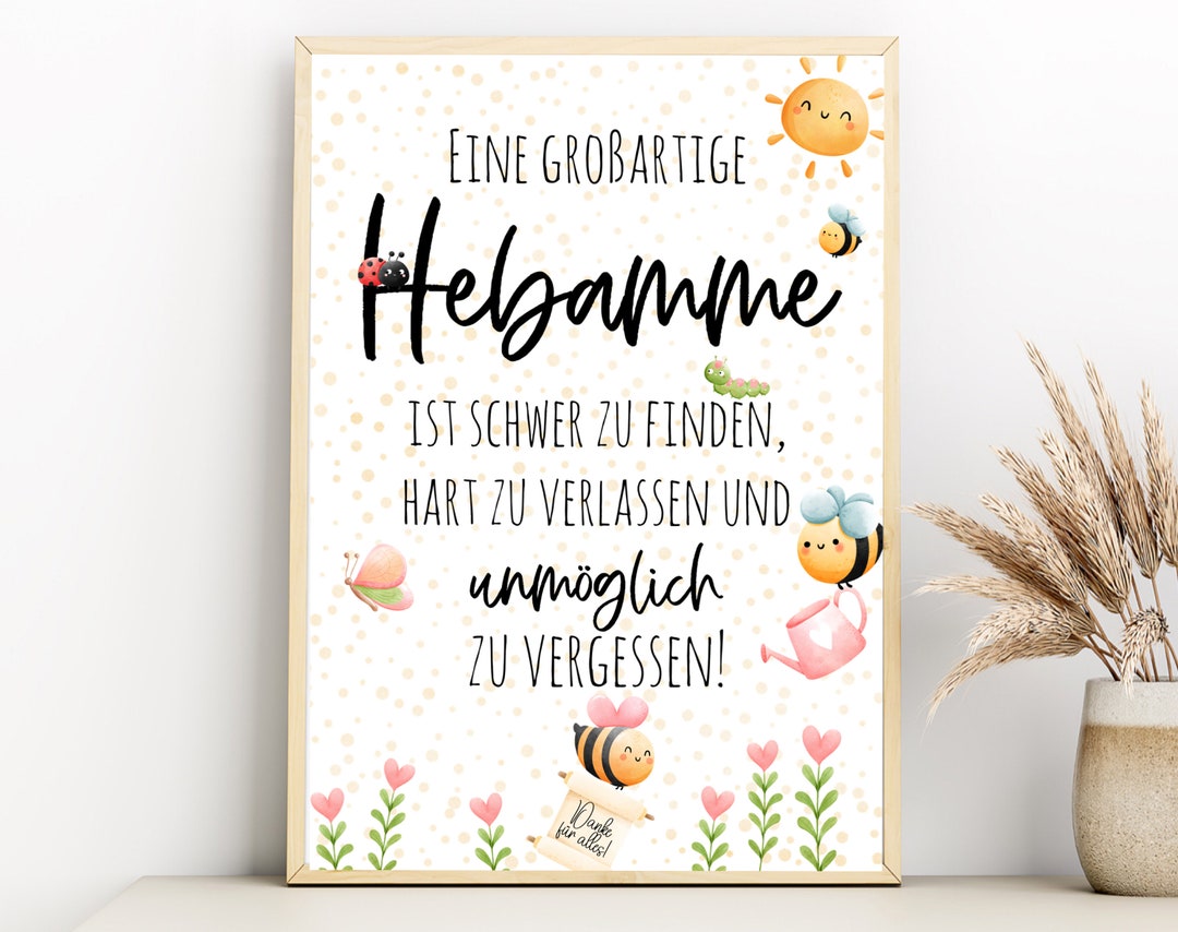 Sag der Hebamme Danke I Dankeschön Abschied Hebamme I Poster I Danke