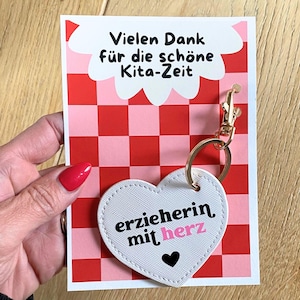 Geschenkset Erzieherin mit Herz – Schlüsselanhänger & optional mit Grußkarte zum Abschied oder Danke sagen