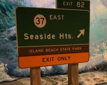 Jersey Shore Beach Town & Custom Miniature Hand Made Wooden Exit Signs