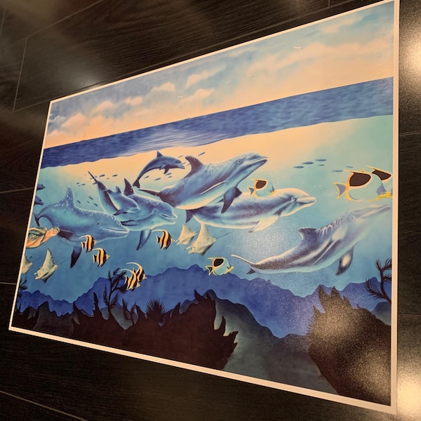 Art Print "Dolphins at Belmar" Dolphin Ocean Tropical Fish Sea Turtle Whale Stingray 13"x19"