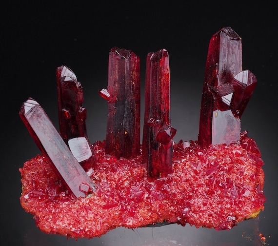 Pruskite Ruby Red Crystals on Matrix From Poland Specimen Shiny Lustrous 