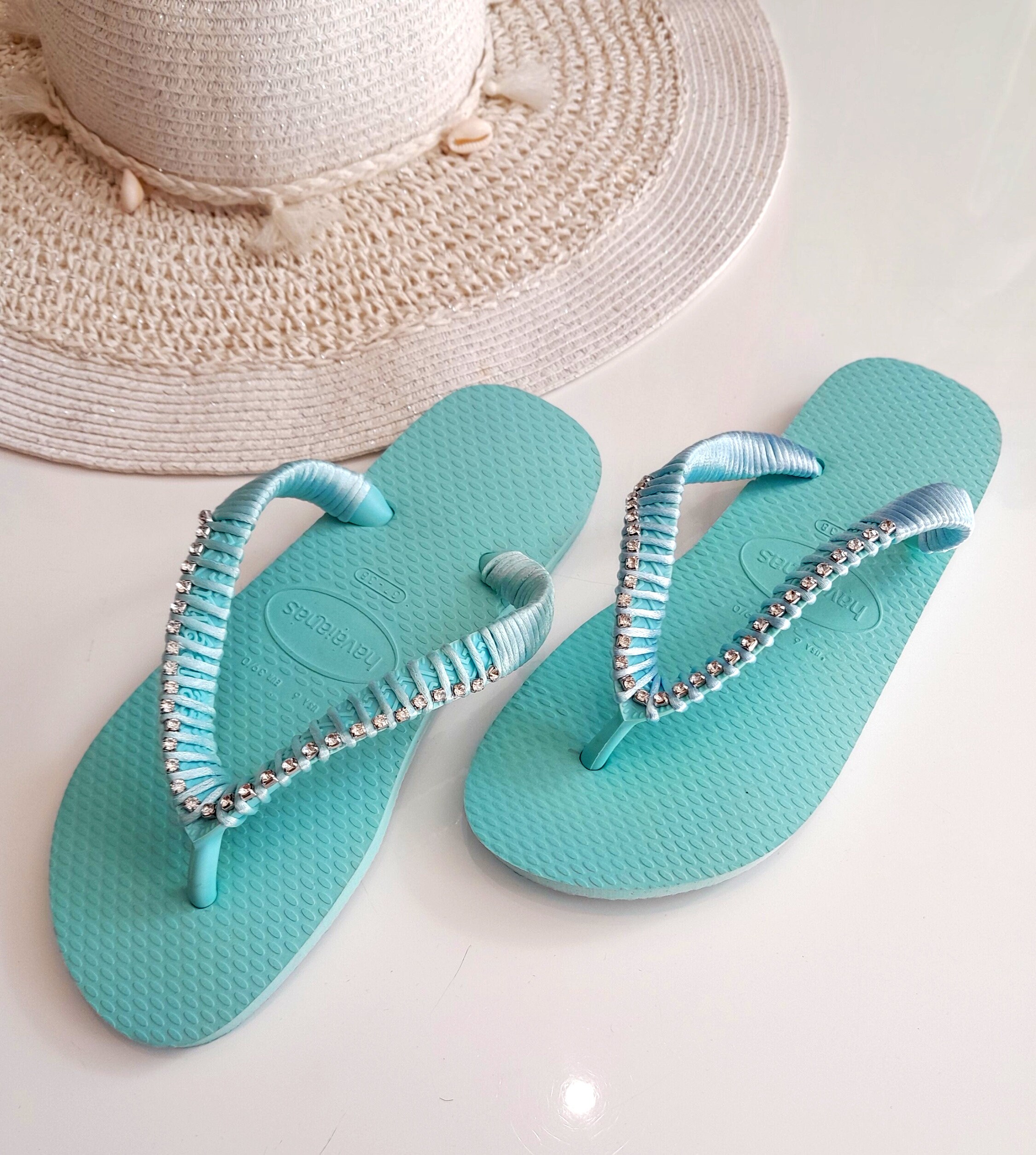 Havaianas Flip Flops Baby Blue Strass for Women - Etsy