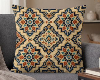 Moroccan Pillow Case, Rich Jewel Tone Geometric Design, Bohemian Home Decor, Housewarming Gift