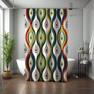 Vibrant Retro Shower Curtain, 60s 70s Inspired Design, Durable Polyester Bath Decor, 71x74 Colorful Pattern, Funky Retro Boho Bathroom Decor
