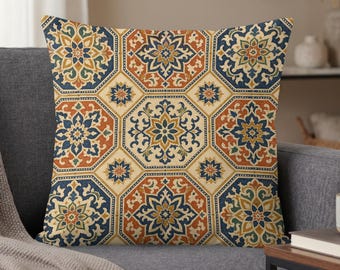 Bohemian Pillow Case, Moroccan Tile Decor in Earthy Tones, Global Print Home Accent, Housewarming Gift