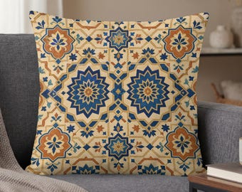 Moroccan Pillow Cover, Bohemian Cushion for Sofa, Mediterranean Geometric Home Accent