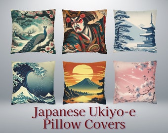Japanese Ukiyo-e Cushion Covers, Vintage Art Throw Pillow, Asian Inspired Home Decor, Traditional Japan Artwork, Set of Decorative Pillows