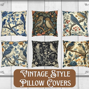 Victorian Style William Morris Inspired Throw Pillow Cover, Vintage Birds and Flowers, Decorative Sofa Cushion, Multiple Sizes and Designs