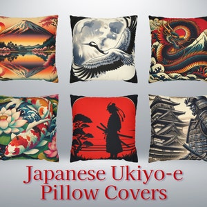 Japanese Ukiyo-e Cushion Covers, Vintage Art Throw Pillow, Asian Inspired Home Decor, Traditional Japan Artwork, Set of Decorative Pillows