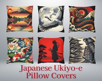 Japanese Ukiyo-e Cushion Covers, Vintage Art Throw Pillow, Asian Inspired Home Decor, Traditional Japan Artwork, Set of Decorative Pillows