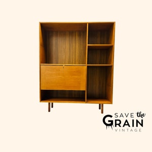 Vintage Mid-Century Modern Teak Drop Door Bookcase