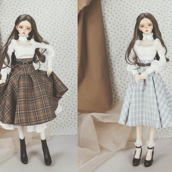 BJD Clothes SD doll cloth For 1/3 doll Check pleated long skirt SD13~16girl MSD