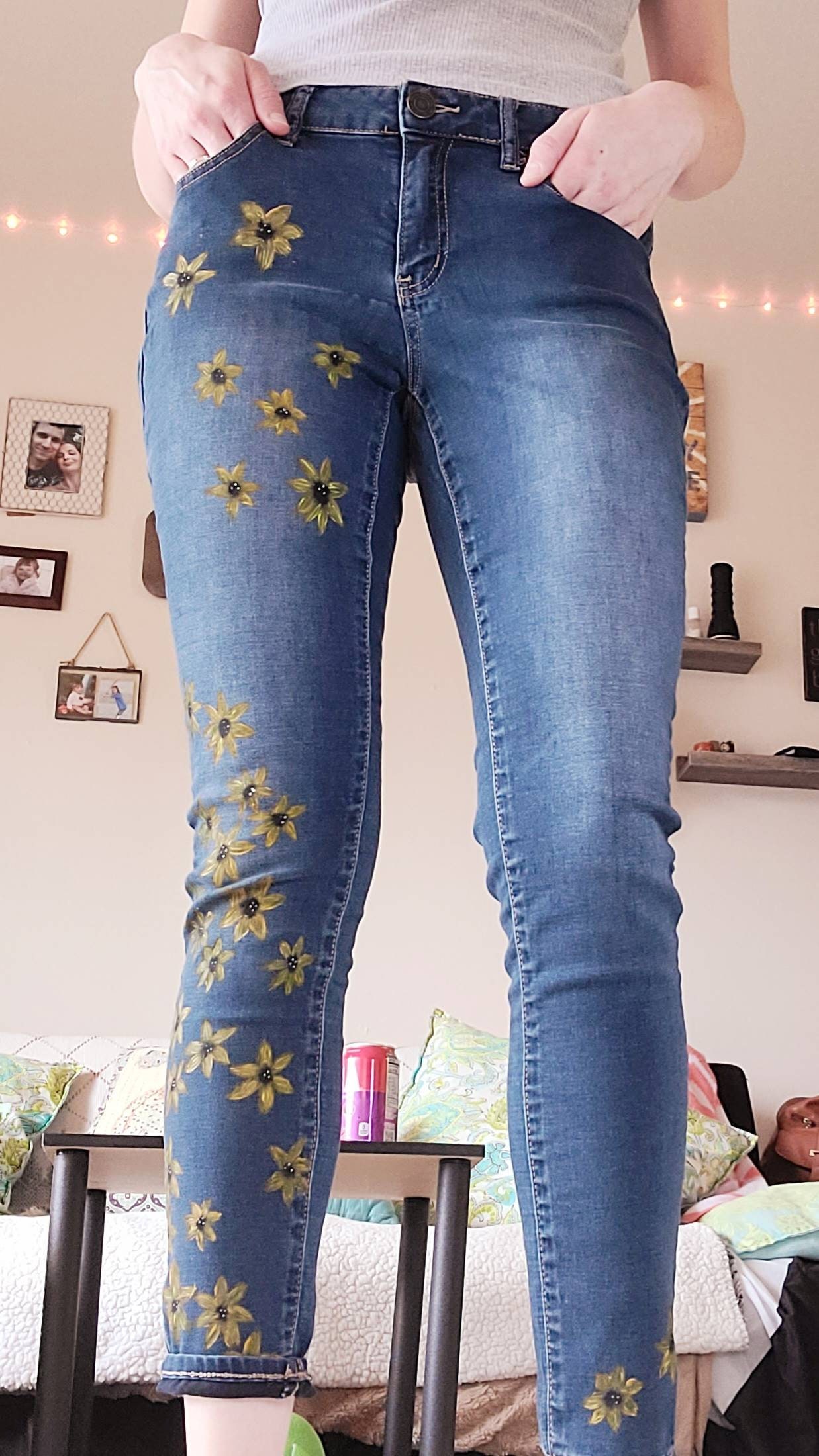 Hand Painted Flower Jeans Painted Blue Jeans Flower Child Etsy
