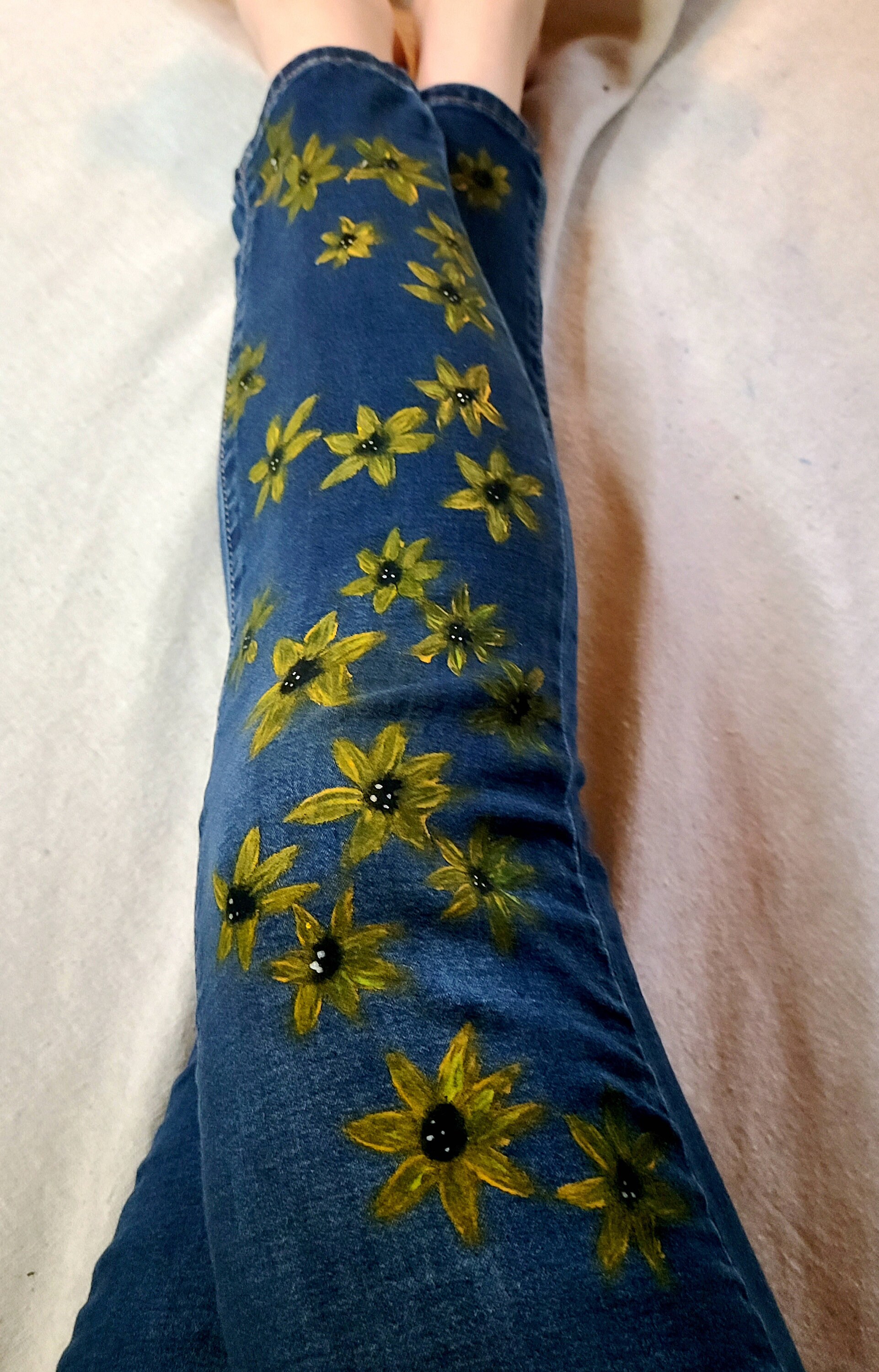 Hand Painted Flower Jeans Painted Blue Jeans Flower Child Etsy