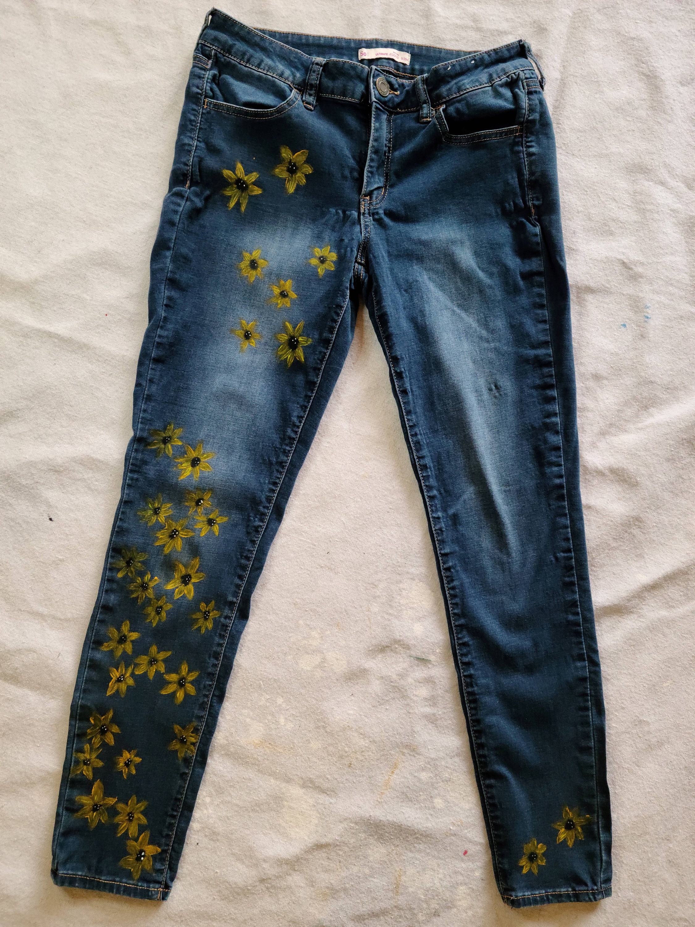 Hand Painted Flower Jeans Painted Blue Jeans Flower Child Etsy