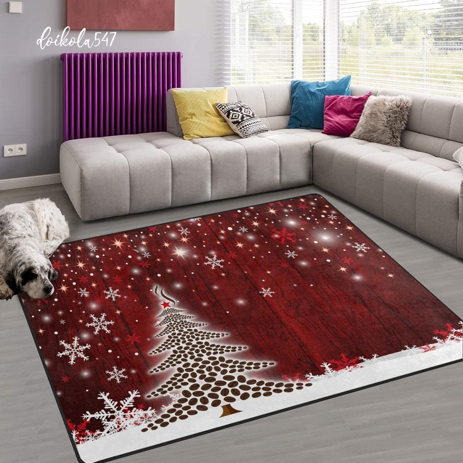 Winter Holiday Area Rug Christmas Tree Snowflake Polyester  Etsy